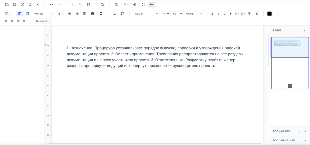 Document editor with a procedure open